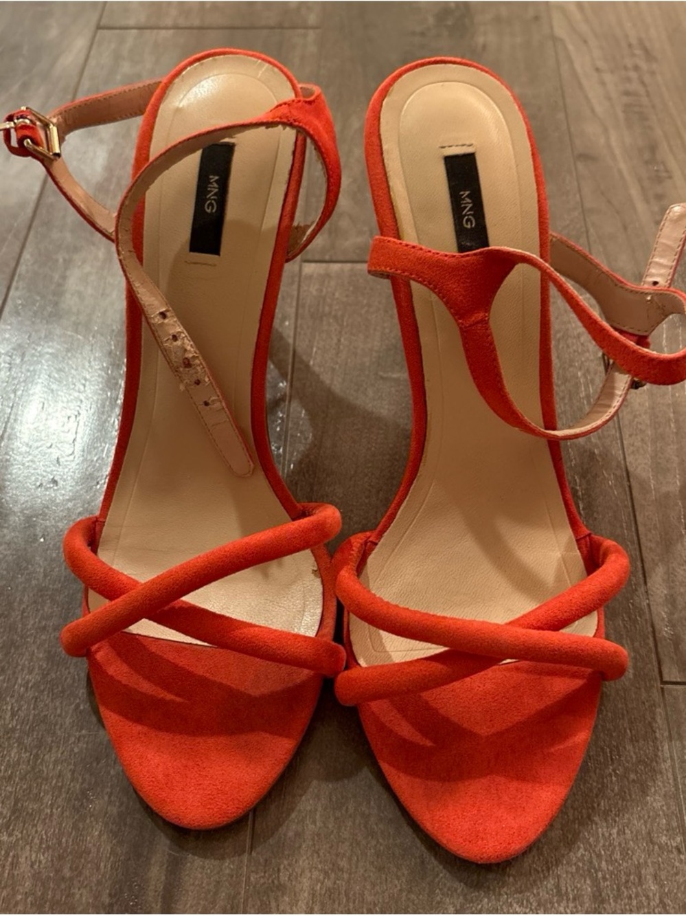 Bright Red Suede Strappy Ankle-Heel Sandals